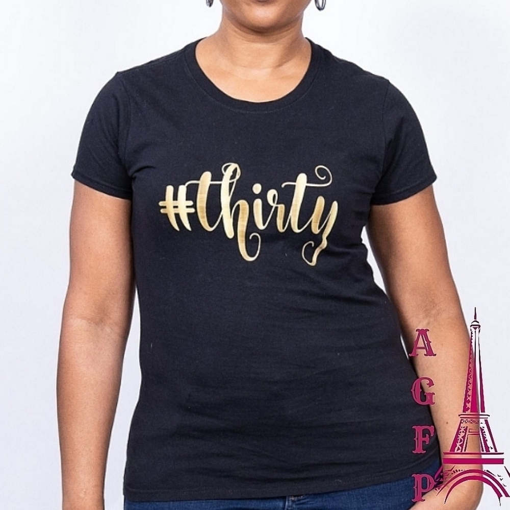 Womens black graphic T shirt thirty birthday short sleeve casual top 💖2/$30